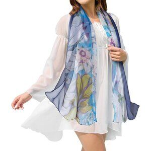 Women's Navy 1 Fashion Lightweight Head Scarf Floral Print Chiffon Scarves